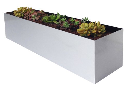 Modern Window Box Planter with S Brackets. Madeira Window Box Planter Brushed Alminum Planter Best Metal Planter Indoor Outdoor Pot 36" Long x 9" Wide x 9" Inch Tall Large, Contemporary Heavy-Duty