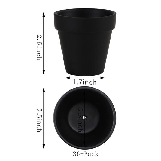 Yishang 36 pcs Small Mini Black Clay Pots, 2.5'' Terracotta Pot Clay Ceramic Pottery Planter,Cactus Flower Terra Cotta Pots,Succulents Nursery Pots,with Drainage Hole,Great for Crafts,Wedding Favor