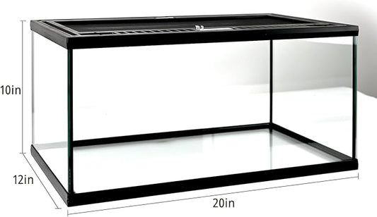 waazoorep Reptile Glass Tank 20"*12"*10" Pre-Assembled Terrarium for Turtle,Hermit Crab,Bearded Dragon,Gecko,Lizard,Snake,Spider,Fish,Tarantula Enclosure with Top Screen Ventilation and Openning Door