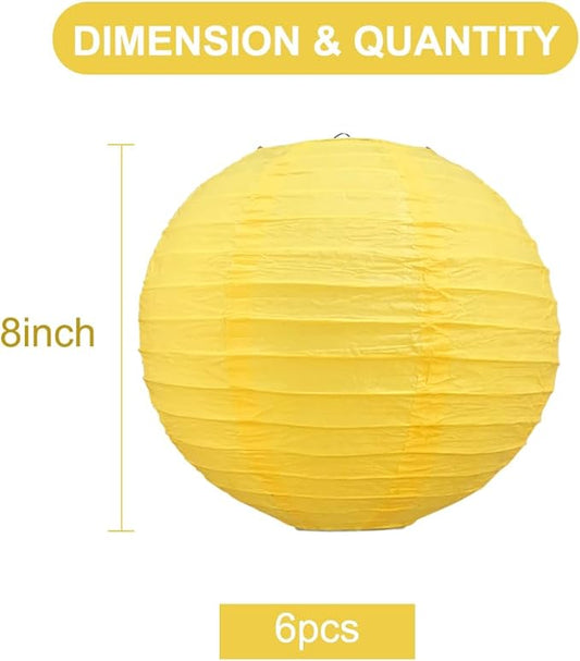 BEISHIDA 8-Inch Yellow Round Paper Lanterns Decorative Hanging Asia Chinese Japanese Paper Lanterns Lamp for Birthday Halloween Wedding Baby Bridal Shower Fall Home Decor Party Decoration(6 Packs)