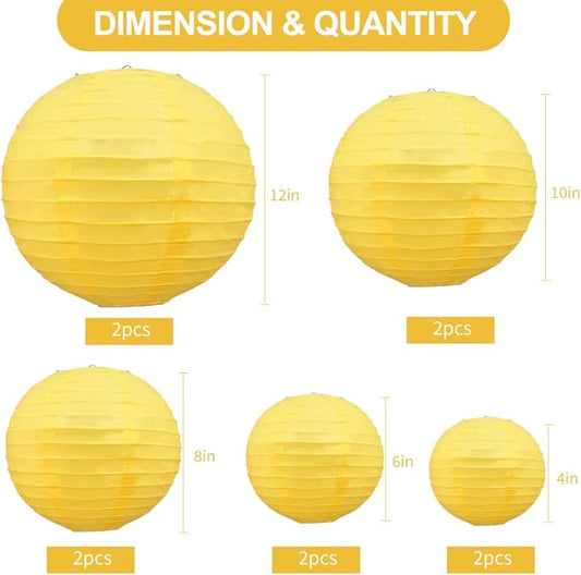 BEISHIDA Yellow Round Paper Lanterns Decorative Hanging Asia Chinese Japanese Paper Lanterns Lamp for Birthday Halloween Wedding Baby Bridal Shower Fall Home Decor Party Decoration(10 Packs)