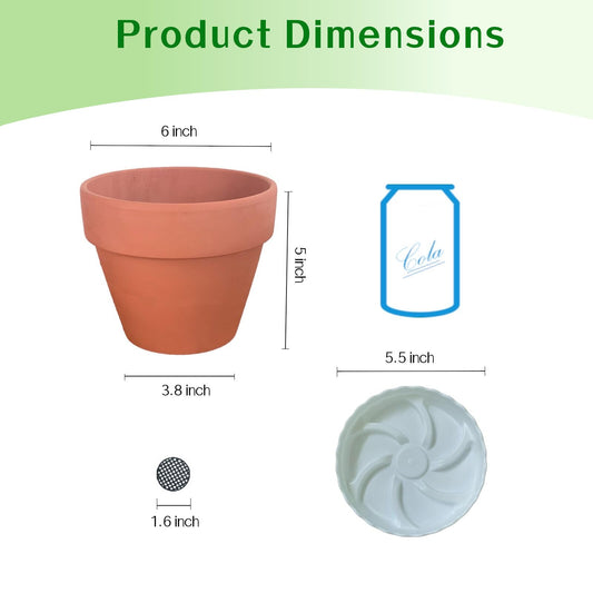 Immerse in nature 6-Inch Terracotta Pots, Set of 4 with Drainage Hole & Saucer, Breathable and Well-Drained for Indoor Outdoor Plants, Ideal for Garden Decor
