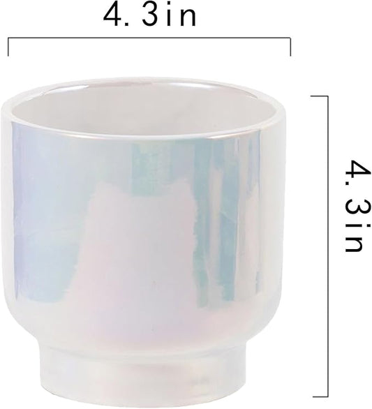 LB Blue White Ceramic Planters for Indoor Plants, Succulent Plant Pots Ceramic Plant Pot, Modern Flower Pots for Living Room Office Home Decor, Round Flower Pot of 4.3 Inch(Plant Not Included)