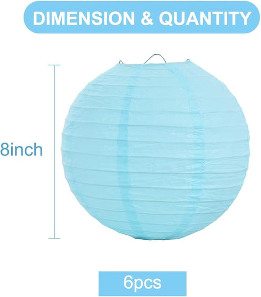 BEISHIDA 8-Inch Light Blue Round Paper Lanterns Decorative Hanging Asia Chinese Japanese Paper Lanterns Lamp for Birthday Wedding Baby Shower Home Decor Party Decoration(6 Packs)