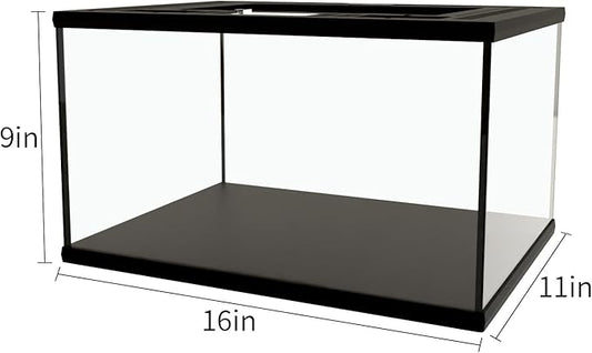 Reptile Glass Tank 16"x11"x9" Terrarium with Top Opening and Screen Ventilation for Leopard Gecko,Lizard,Hermit Crab,Snake,Spider,Frog,Bearded Dragon,Turtle with Feeding Tongs