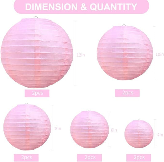 BEISHIDA Pink Round Paper Lanterns Hanging Decorative Chinese Paper Lanterns Lamp for Valentine Birthday Wedding Party Decoration and Baby Bridal Shower(10 Packs)