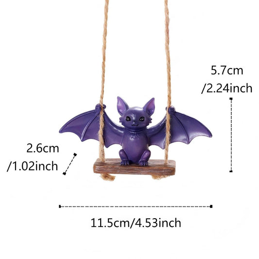 JARPSIRY Swing Bat Garden Statue Outdoor Halloween Decor, 4.53 Inch Cute Bat Figurine Resin Sculpture Funny Tree Ornaments for Patio Lawn Yard