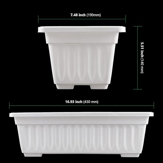 HAKZEON 6 Pack 17 Inches Plastic Flower Box Planters with Trays, Countryside Flower Window Boxes with 30 Plant Labels, White Rectangular Vegetable Planters for Windowsill, Porch, Balcony, Garden