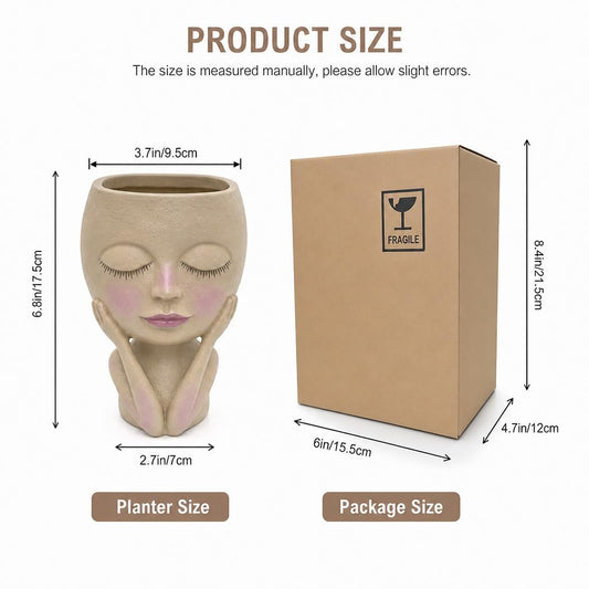 GuShanXing Face Planters Lady Statue Flower Pots Head Planter