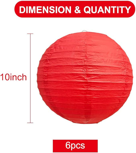 BEISHIDA 10-Inch Red Round Paper Lanterns Decorative Hanging Asia Chinese Japanese Paper Lanterns Lamp for Birthday Wedding Valentine's Day Anniversary Baby Shower Christmas Party Decoration(6 Packs)