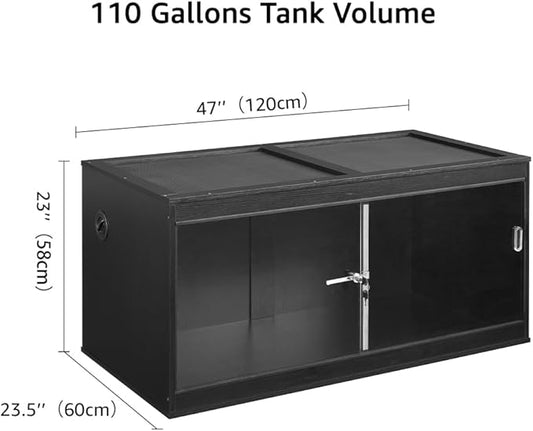 unipaws 110 Gallon Reptile Tank for Lizards, Bearded Dragon Enclosure Terrarium, Large Stackable Cage with Glass Sliding Doors and Lock and Cable Port, Black