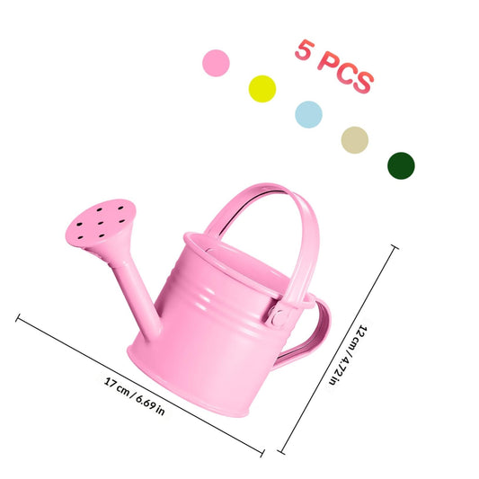 Toddmomy 5 Pack Kids Metal Watering Cans, Mini Iron Water Pots for Toddlers, Small Buckets for Succulents Bonsai Garden Beach Play Party Favors (Assorted Colors)