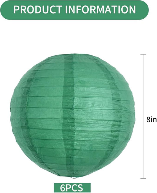 BEISHIDA 8-Inch Green Round Paper Lanterns Hanging Decorative Chinese Paper Lanterns Lamp for Birthday Wedding Party Irish Party Saint Patricks Day Decoration and Baby Bridal Shower(6 Packs)