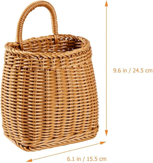 Woven Seagrass Storage Basket - Wall Mounted Planters with Rattan Flower Pot - Hanging Wicker Basket