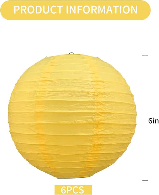 BEISHIDA 6-Inch Yellow Round Paper Lanterns Decorative Hanging Asia Chinese Japanese Paper Lanterns Lamp for Birthday Halloween Wedding Baby Bridal Shower Fall Home Decor Party Decoration(6 Packs)