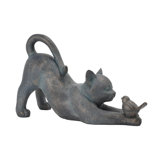 Cat Garden Statues Outdoor Cat-Figurines - Home Garden Decor 16 x 6 x 9.5 inch Resin Cats & Bird Playing Sculpture Statue for Farmhouse Outside Backyard Lawn Gift for Kitten Lovers Newman House Studio