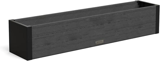 Mayne Horizon 4FT Window Box Planter – Modern Rectangular Faux Wood Grain Design for Windows, Durable All-Season Outdoor Flower Box with Drainage, Easy Installation