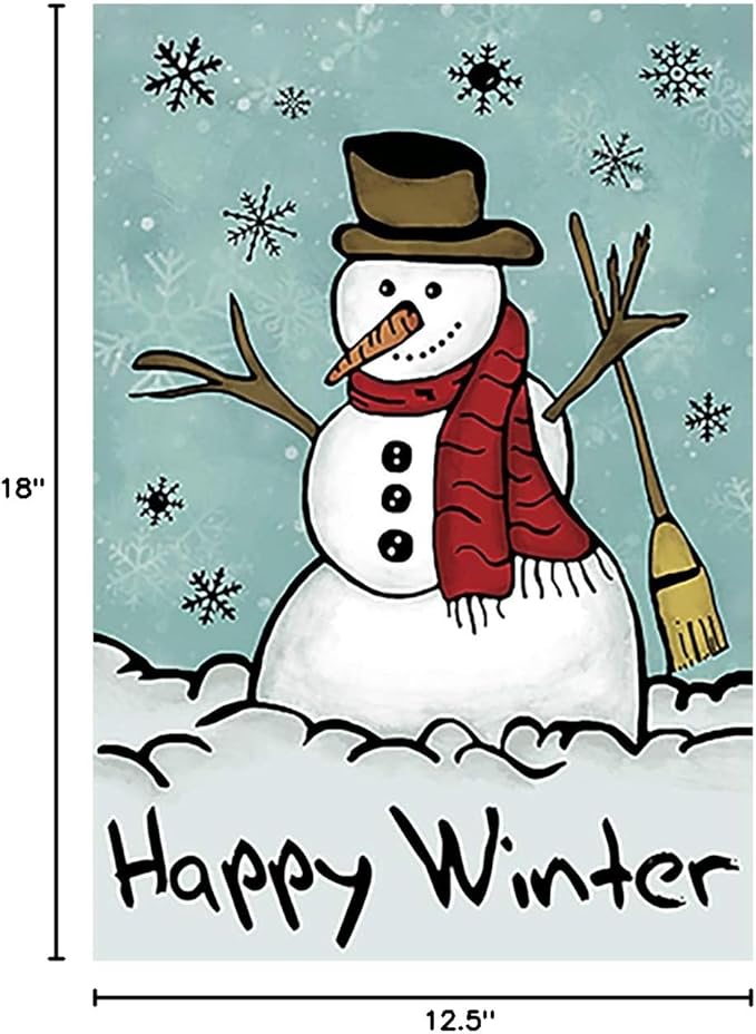 Morigins Happy Snowman Primitive Winter Yard Flag Double Sided Decorative Let it Snow Garden Flag 12.5x18 Inch