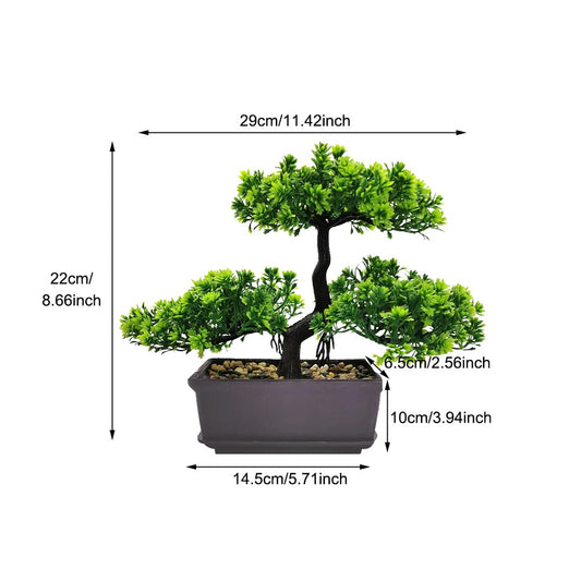Meluvora 8.66" Artificial Bonsai Tree with Textured Trunk, Broad Canopy and Pebble Base for Bathroom Desk Shelf, Japanese and Zen Decor(Dark Green)