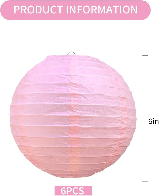 BEISHIDA 6-Inch Pink Round Paper Lanterns Hanging Decorative Chinese Paper Lanterns Lamp for Valentine Birthday Wedding Party Decoration and Baby Bridal Shower(6 Packs)