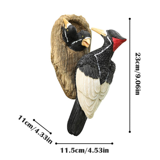 JARPSIRY Mom and Baby Woodpecker Garden Statue Outdoor Tree Hugger Decor, Resin Hanging Bird Figurines Tree Peeker Yard Art Sculpture for Patio Lawn Porch Wall Ornaments
