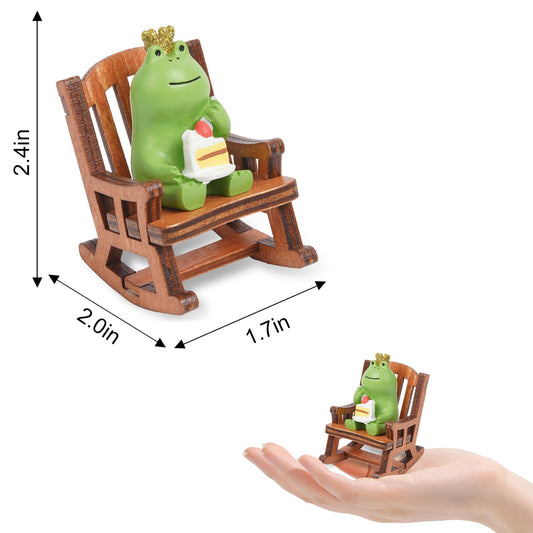 Edyocey Miniature Frog Figurine Desk Decor, Cute Frog Statue, Mini Frog Garden Decor Resin, Funny Frog Figure Decorations Fairy Garden Accessories Gifts for Home,Office,Room Ornament(Chair Cake)
