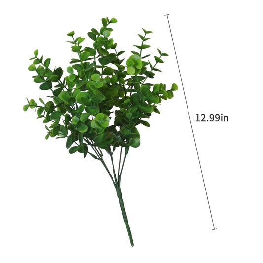 alyptus Artificial Boxwood Plants Outdoor 8 Bundles Faux Eucalyptus Flowers Green Bushes Plastic Greenery Stems for Home Garden Farmhouse Patio Front Porch Decor (Eucalyptus)