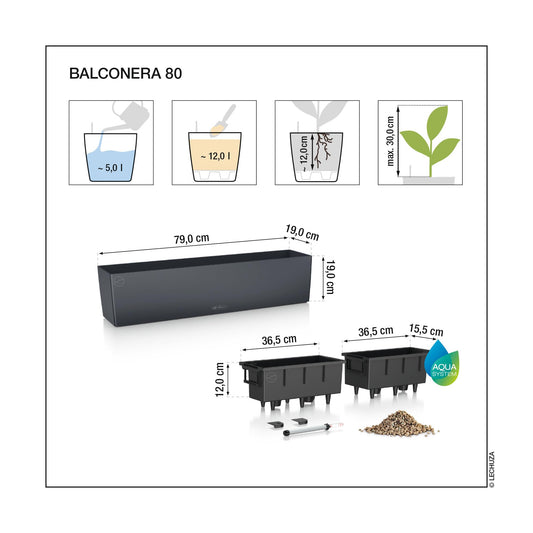 Lechuza Balconera Cottage 80 - All-In-One, Granite, 32"