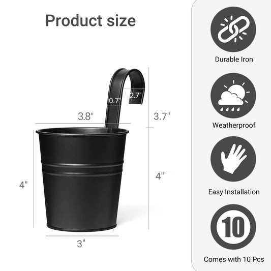 Dahey 3.8 Inches Small Metal Hanging Flower Pots 10 Pcs Railing Planter Box