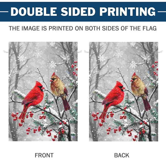 Winter Cardinal Bird House Flags for Outside 28x40 Double Sided Large Christmas Holiday Flags Red Birds on Tree Branch Garden Flag Welcome New Year Yard Flag Farmhouse Outdoor Decor
