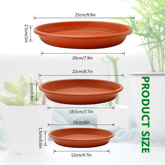 MDEOOSKY 12Pack Plastic Plant Saucer, 6" 8" 10" Round Plant Trays, Flower Plant Pot Saucer, Terracotta Drip Trays for Indoor Outdoor Flower Pots and Planters with 20pcs Green Plant Labels