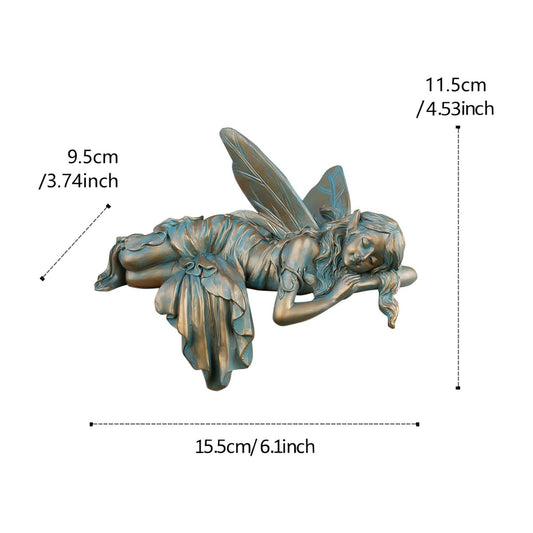JARPSIRY Vintage Bronze Sleeping Fairy Statue Outdoor Garden Decor, 6.1" Resin Angel Figurine Home Shelf Sitter Yard Art Sculpture for Patio Lawn Porch Ornaments