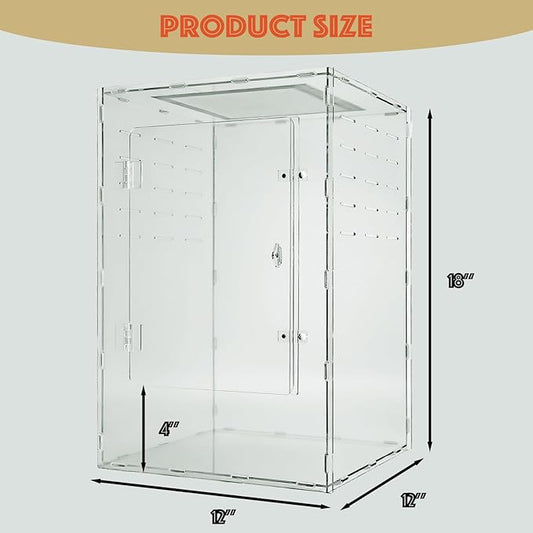maiyuolg 12x12x18 Reptile Tank 10 Gallon – Acrylic Reptile Enclosure Terrarium for Crested Gecko, Lizards, Spiders & Snakes – Clear Lizard Habitat Terrarium