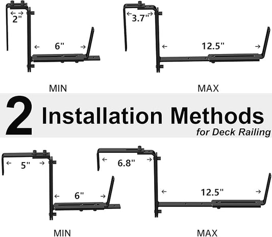Y&M Window Box Brackets, Heavy Duty Iron Adjustable Planter Flower Box Brackets for Railings, Perfect for Balconies, Fences, and Gardens(4 Packs)