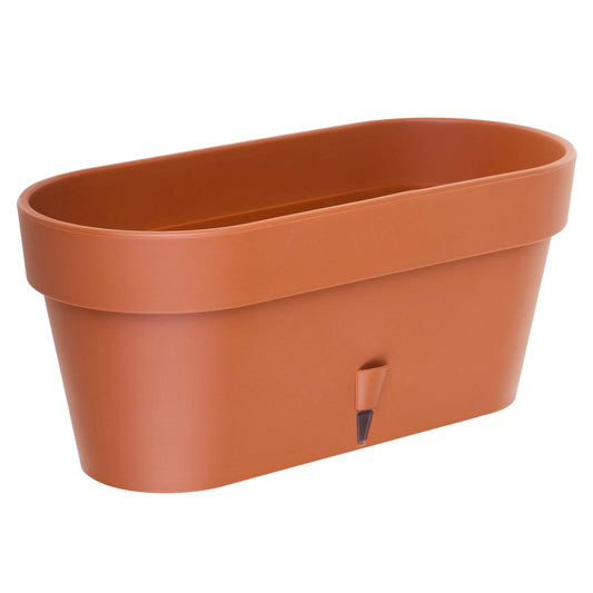 DECOPOTS - Pack of 3 - Self Watering Window Box Planter - Indoor/Outdoor - Windowsill/Oblong Shape Plastic Planter with Bottom Watering and Water Level Indicator (15.6 Inch Long, Terracotta)