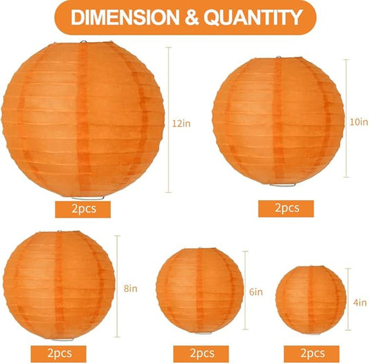 BEISHIDA Orange Round Paper Lanterns Decorative Hanging Asia Chinese Japanese Paper Lanterns Lamp for Birthday Wedding Halloween Baby Bridal Shower Fall Home Decor Party Decoration(10 Packs)