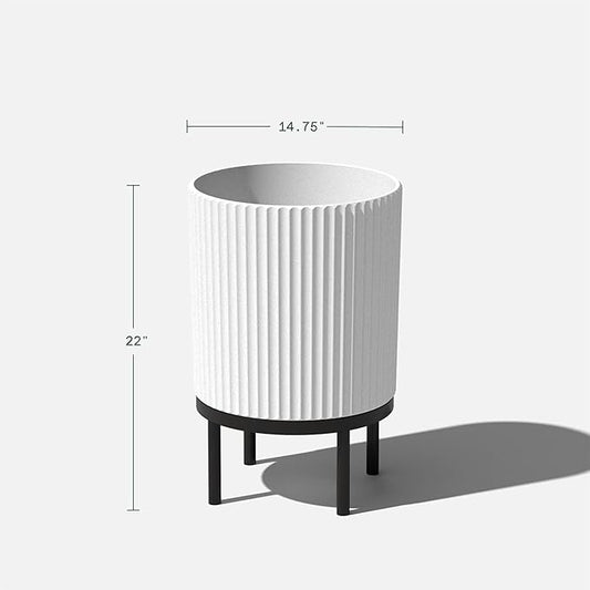 Veradek Demi Series Round Planter w/ Stand for Porch/Patio | Durable Plastic-Concrete & Wooden Stand | Modern Décor for Tall Plants, Flowers