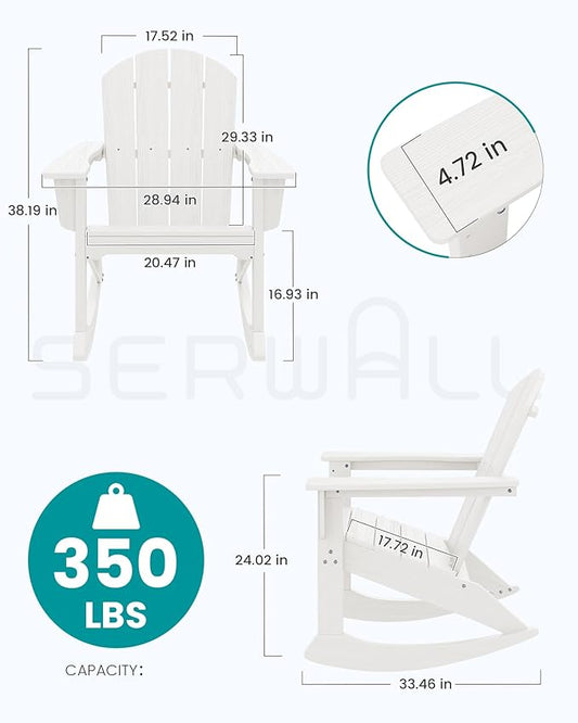 SERWALL Outdoor Adirondack Rocking Chairs of 4, All-Weather HDPE Adirondack Rocker Chair, Front Porch Rocker Chairs for Patio Lawn Porch Deck, White