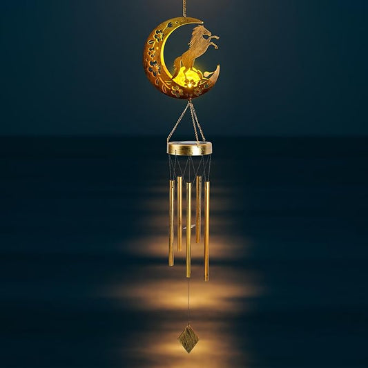 JOBOSI Moon Horse Wind Chime Decorative Gift, Solar Moon Horse Wind Chimes for Outside, Mother's Day Wind Chime, Gift for Women, Mom, Grandma, Outdoor Garden Lawn Yard Decor