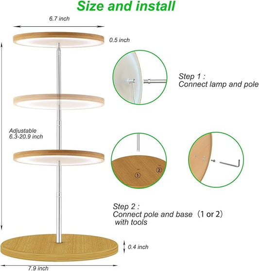 yadoker Plant Grow Light for Indoor Plant,Bamboo Mini LED Grow Light Garden,Height Adjustable,Automatic Timer with 8/12/16 Hours