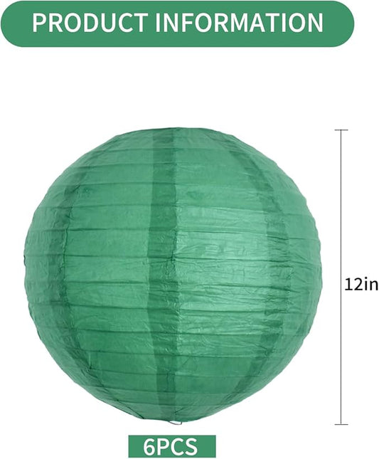 BEISHIDA 12-Inch Green Round Paper Lanterns Hanging Decorative Chinese Paper Lanterns Lamp for Birthday Wedding Party Irish Party Saint Patricks Day Decoration and Baby Bridal Shower(6 Packs)