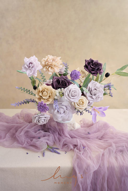 Ling's moment Fake Flowers Box, Lavender & Plum Grand Combo