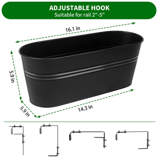 Holensun Railing Planter Box 16 Inch with Adjustable Brackets (4PCS)