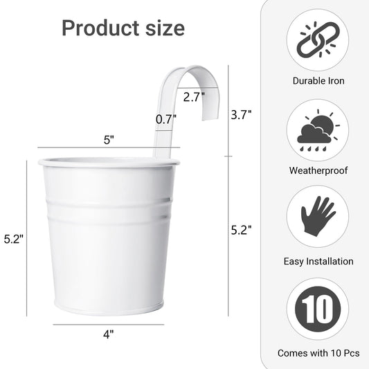 Dahey 5 Inches Small Metal Hanging Flower Pots 10 Pcs Railing Planter Box