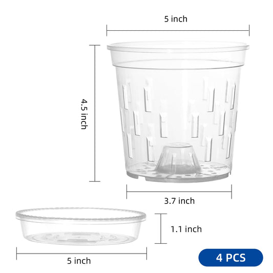 TRUEDAYS Orchid Pot with Saucers, 4 Pack 5 Inch Plant Pot with Drainage