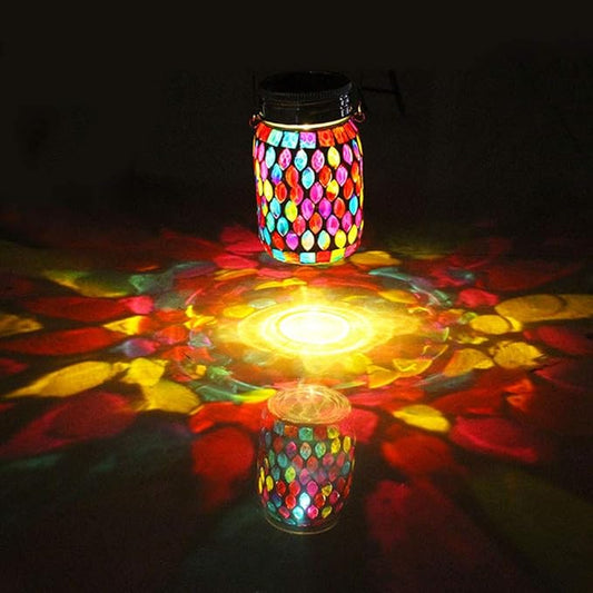 Mosaic Lights Outdoor Hanging Lanterns, Rechargeable Mosaic Solar Lanterns, Outdoor Waterproof Solar Night Lights Table Lamps for Decorations
