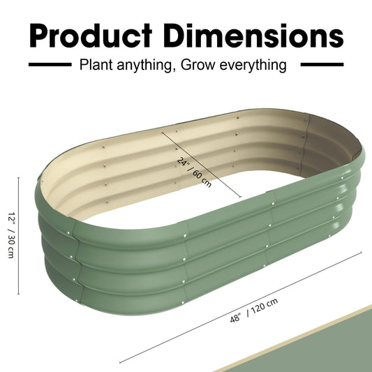 IDEA FAMILY 4x2x1ft Oval Galvanized Raised Garden Bed Outdoor 9-in-1 Large Metal Modular Planter Box Raised Beds for Gardening,Vegetables,Fruits,Flowers & Herbs (Green)