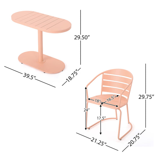 Tomofcessn Coral 3 Piece Outdoor Bistro Set, Outdoor Table and Chairs Set for Patio Balcony Porch, Stylish Small Space Conversation Set, Metal Furniture with Weather Resistant Finish