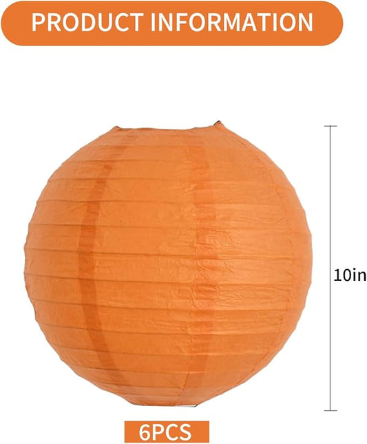 BEISHIDA 10-Inch Orange Round Paper Lanterns Hanging Decorative Chinese Paper Lanterns Lamp for Birthday Wedding Party Decoration and Baby Bridal Shower(6 Packs)