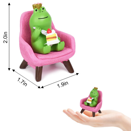 Edyocey Miniature Frog Figurine Desk Decor, Cute Frog Statue, Mini Frog Garden Decor Resin, Funny Frog Figure Decorations Fairy Garden Accessories Gifts for Home,Office,Room Ornament(Pink Cake)